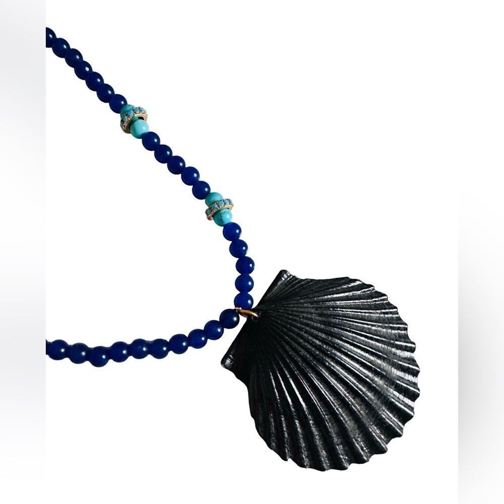 New! Turquoise, Sapphire Agate and Scallop Shell Necklace
